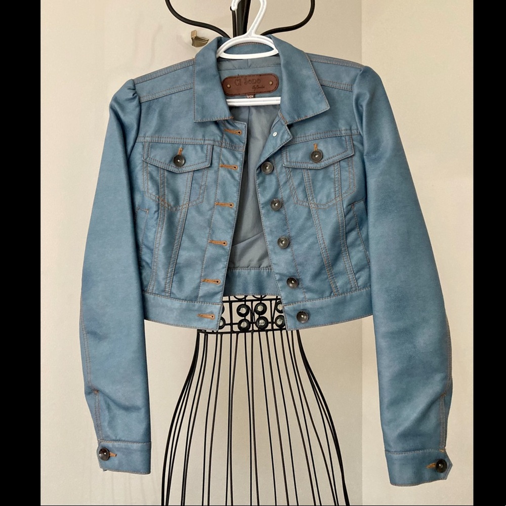 Faux leather blue jacket